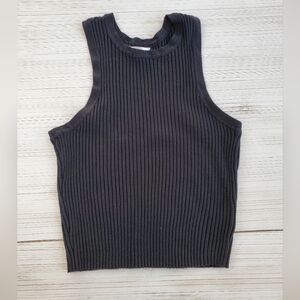 Black Ribbed Sleeveless Top XL